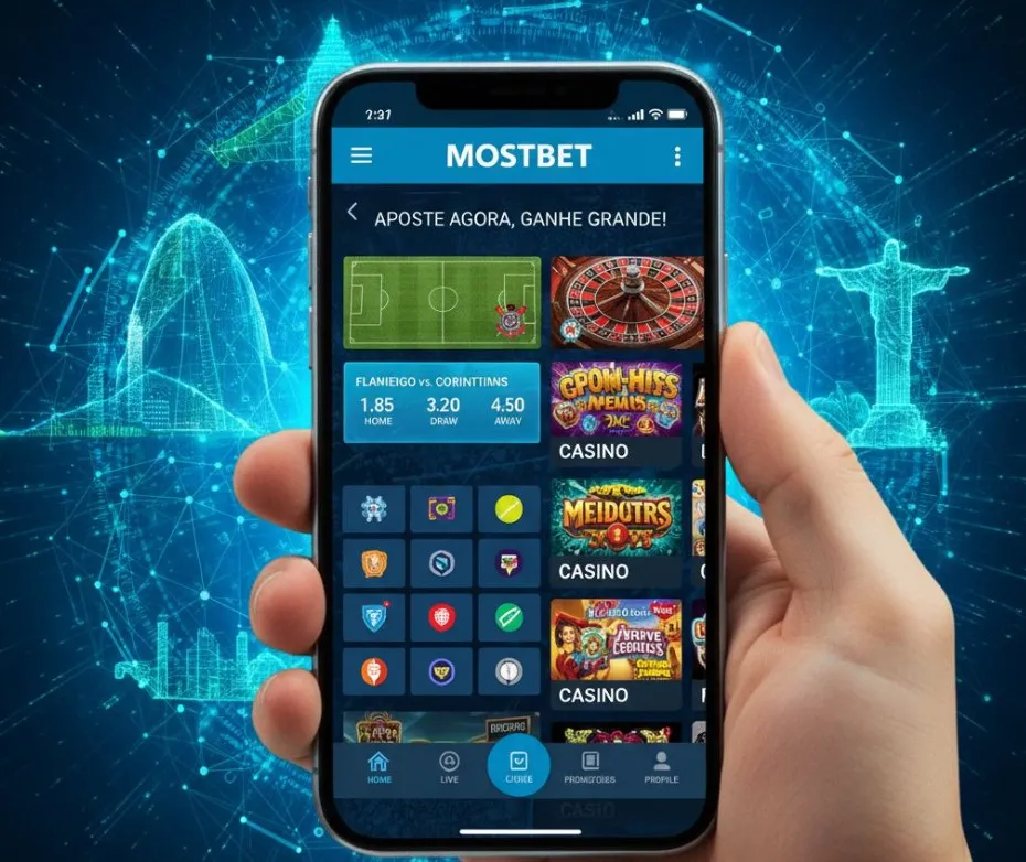 Três telas de smartphone mostrando diferentes aspectos da experiência do aplicativo Mostbet: uma com o processo de registro simplificado, outra com notificações inteligentes e a terceira com a interface otimizada, simbolizando os benefícios essenciais de um aplicativo dedicado.